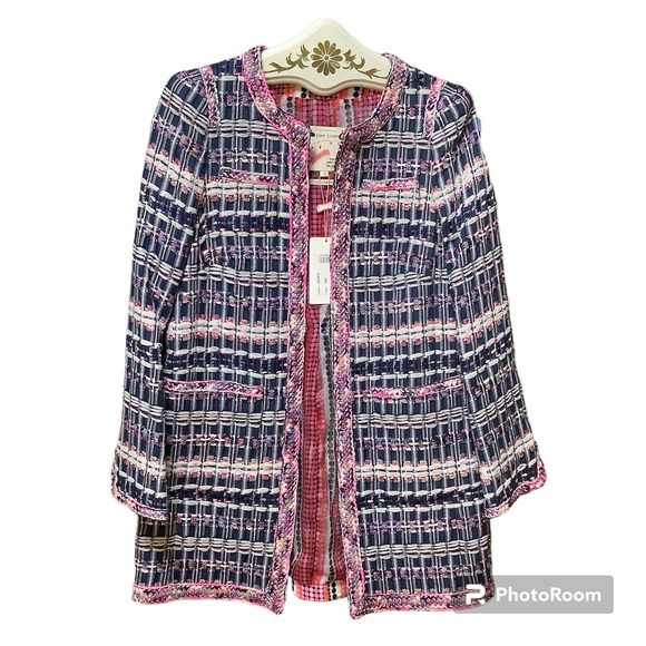 🆕{MAISON COMMON} Metallic Tweed Jacket - Pink + Navy - Picture 6 of 14